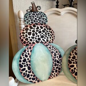 Leopard Print Triple Decorative Pumpkin Stack Metal Stake